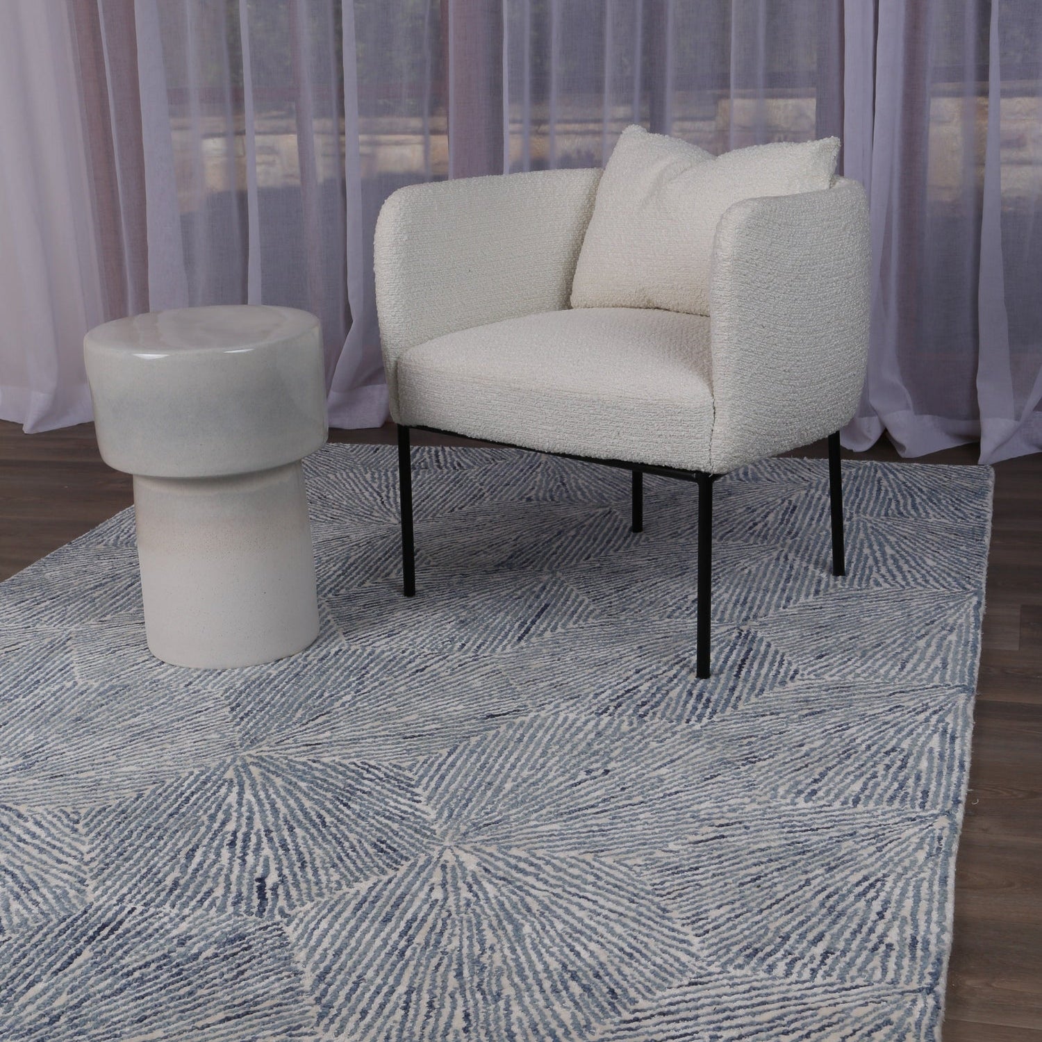 Astrid Hexagon Blue Rug in modern setting