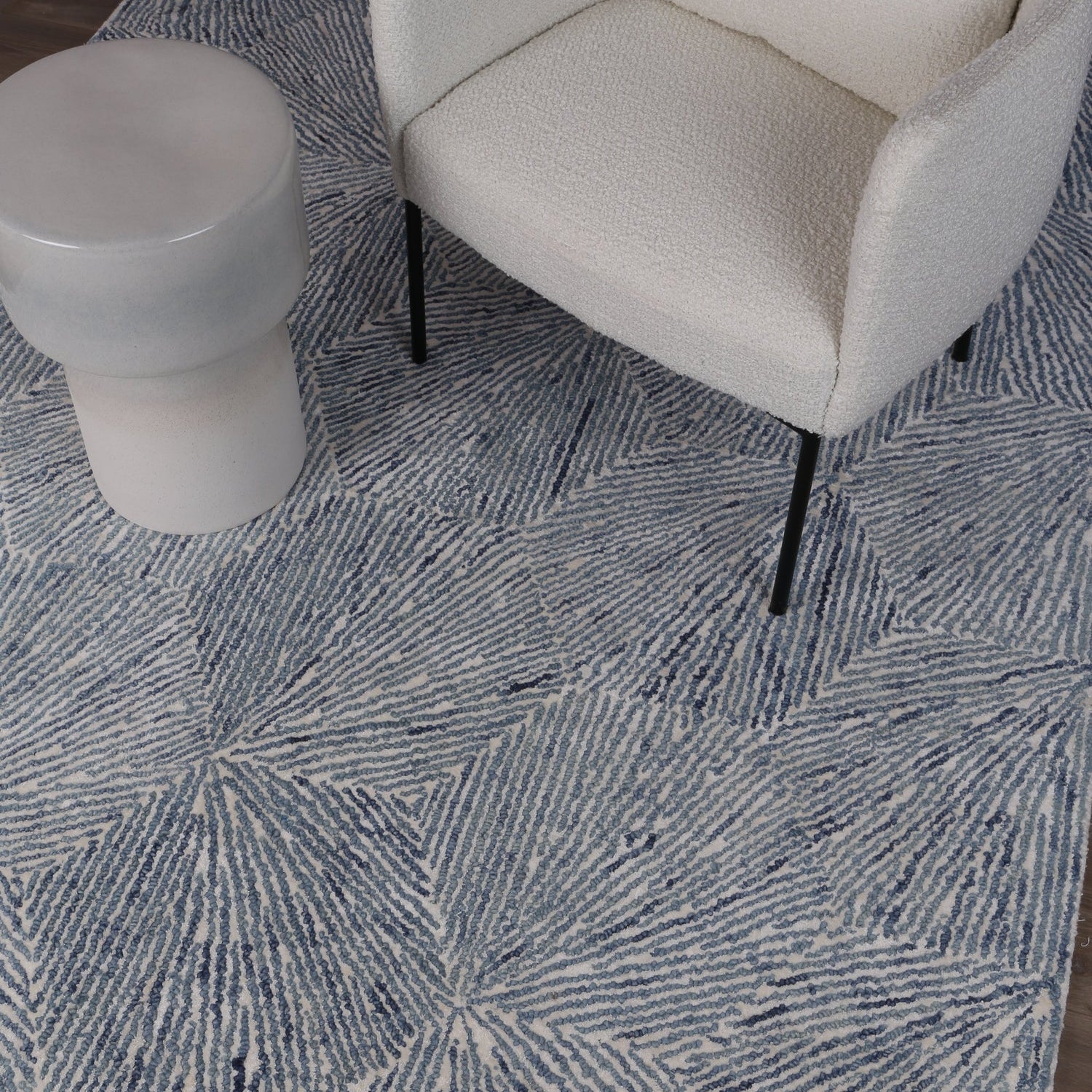 Astrid Hexagon Blue Rug in modern home