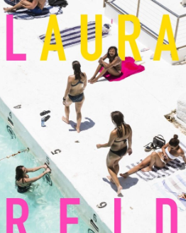 People around a pool with 'Laura Reid' text overlay
