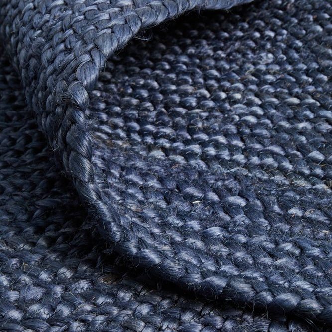 Close-up of textured blue fabric with a woven pattern