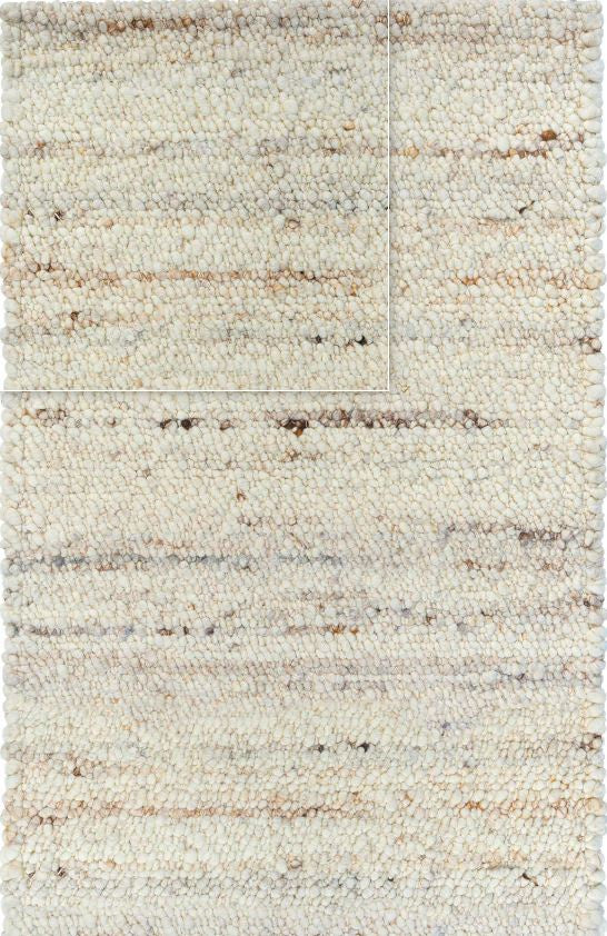 Textured area rug with a neutral color palette on a white background