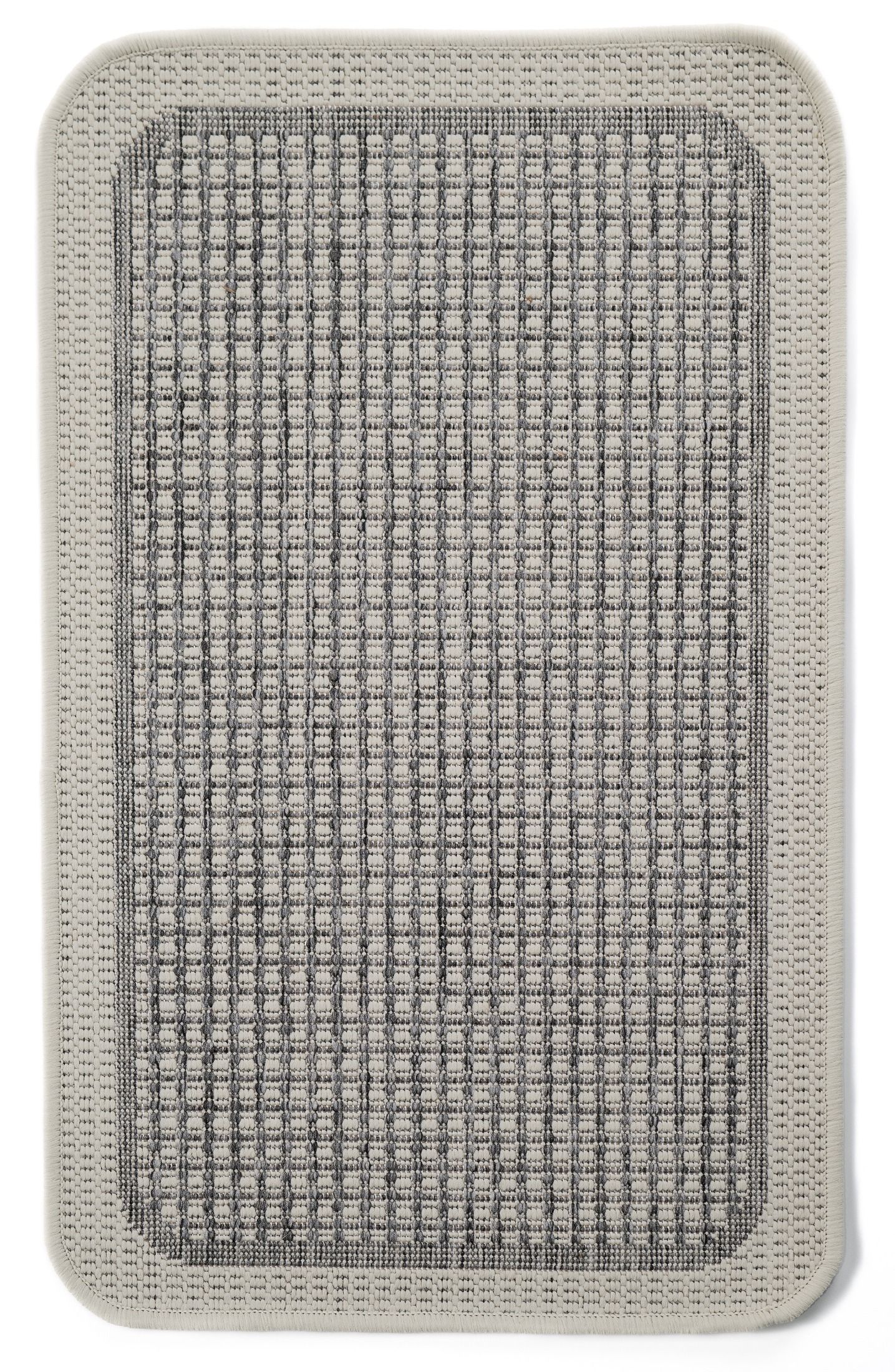 Rectangular gray mat with textured surface on a white background