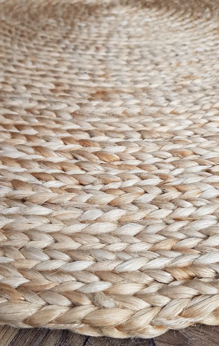 Close-up of a woven mat with natural fiber texture