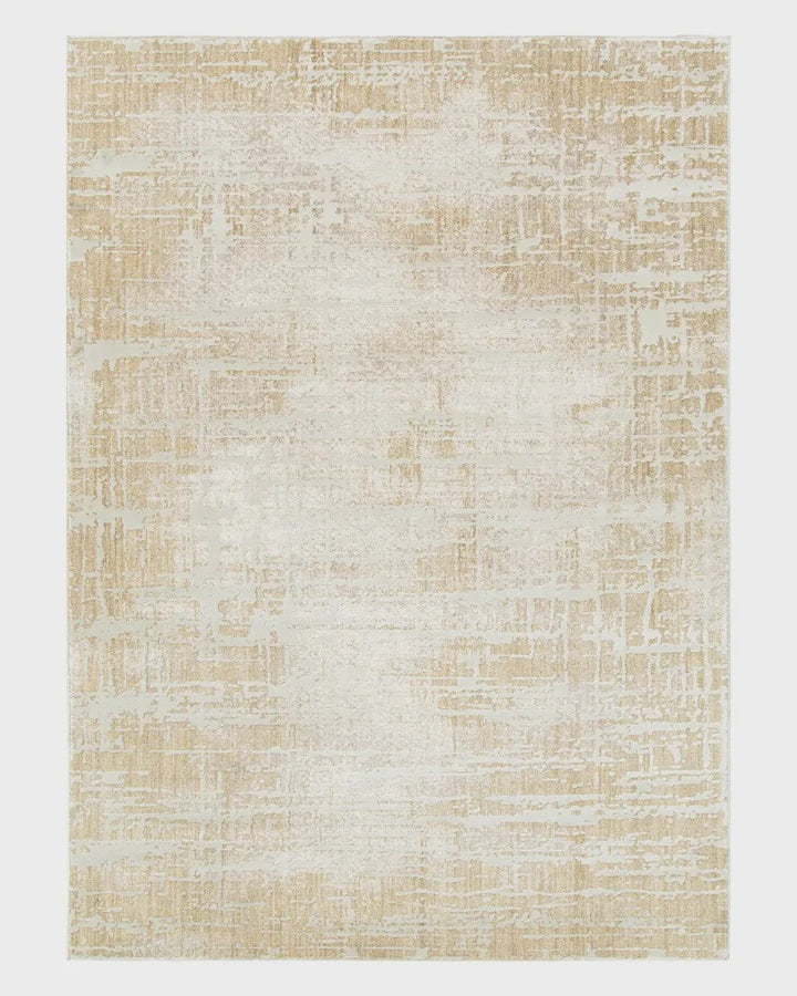 Beige and white patterned rug on a white background