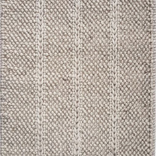 A rectangular wool and viscose rug with a textured plain loop and rope design in a sandy color, handwoven.