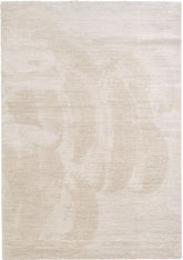 Beige area rug with a subtle pattern on a white background