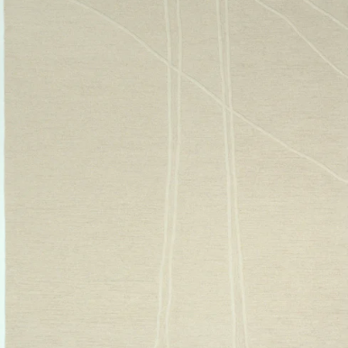 A beige wool rug with a contemporary geometric pattern.