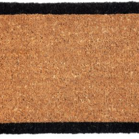 Rectangular doormat with black border on a plain background