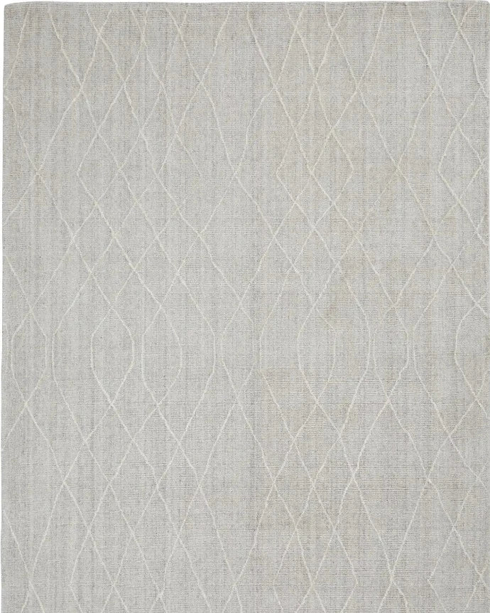 Overview of the Katari Rug in Moon, showcasing its serene grey and white colour palette and modern design.