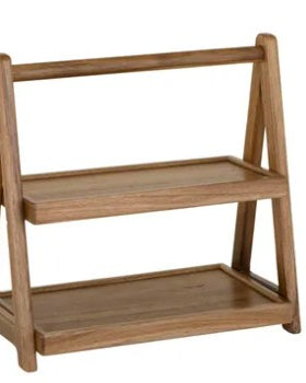 Wooden bookshelf with two shelves on a white background