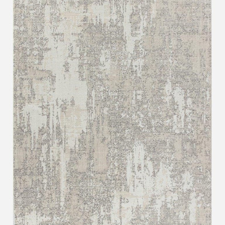 Textured area rug with a neutral color palette on a white background