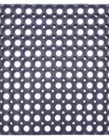 Rectangular mat with a grid of circular holes on a black background