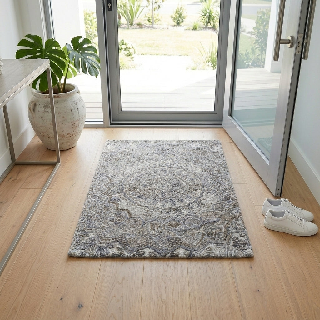 modern rug in modern entry way home