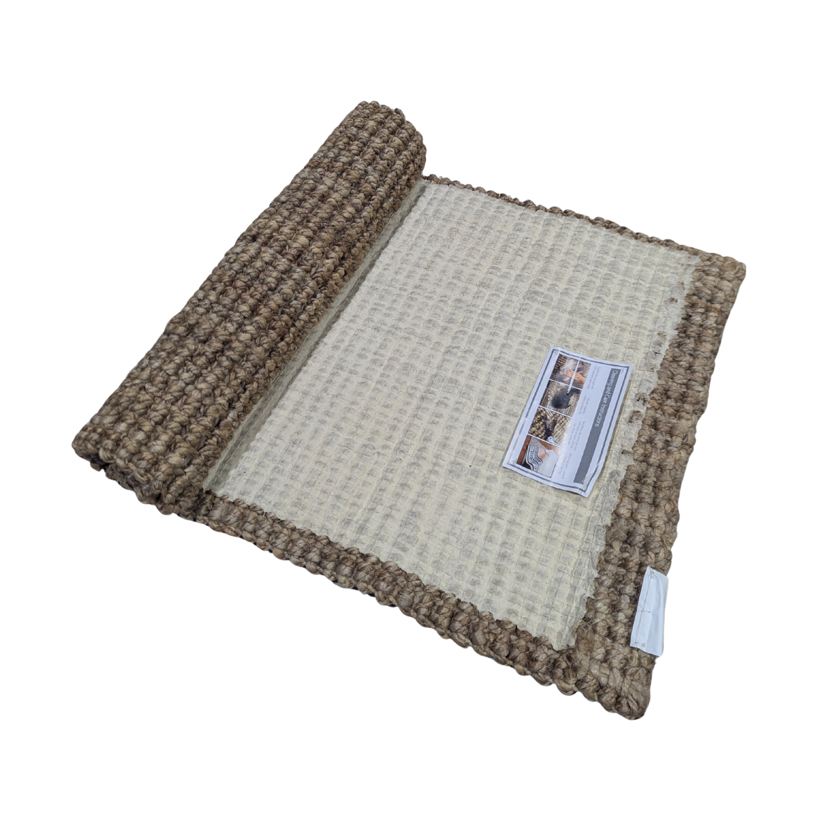 Back of a herringbone silver jute rug. Showing the latex backing