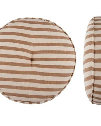 Round cushion with striped pattern on a white background