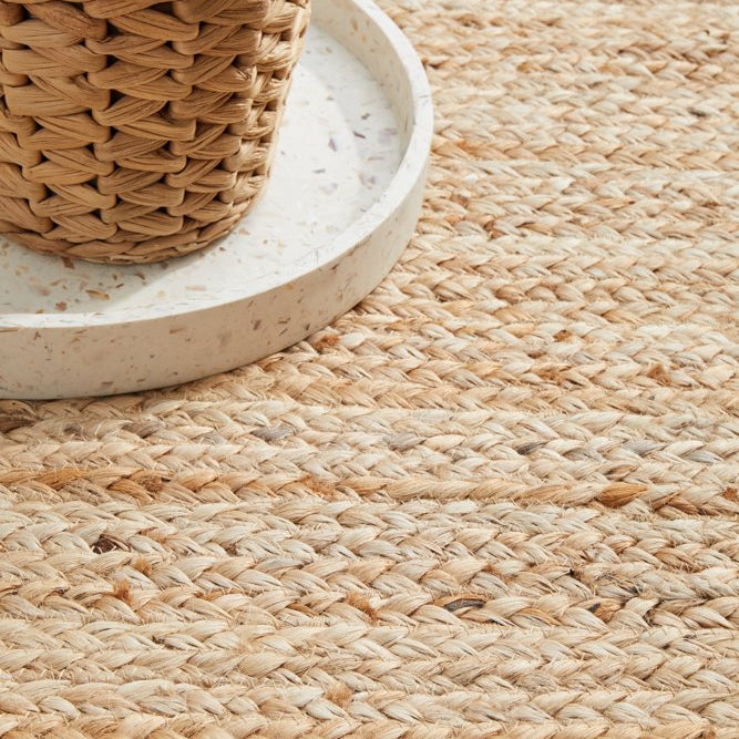Woven basket with plant on a textured surface