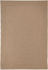 Beige woven rug with a subtle pattern on a plain background