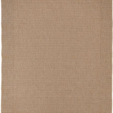 Beige woven rug with a subtle pattern on a plain background