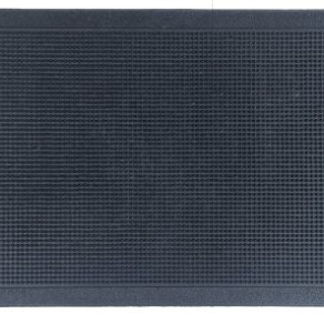 Dark gray doormat with a textured surface on a white background