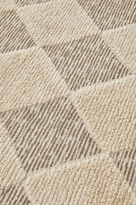 Close-up of a textured carpet with geometric pattern