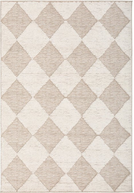 Rug with diamond pattern in beige and white