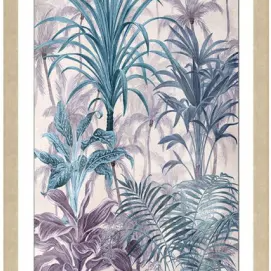 Framed artwork with tropical plant design in pastel colors