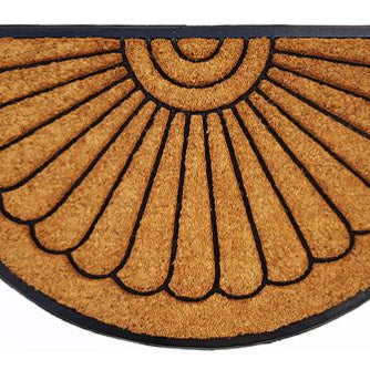 Semicircular doormat with sunburst pattern on a white background