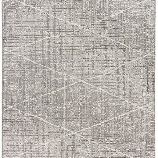 Gray area rug with geometric pattern