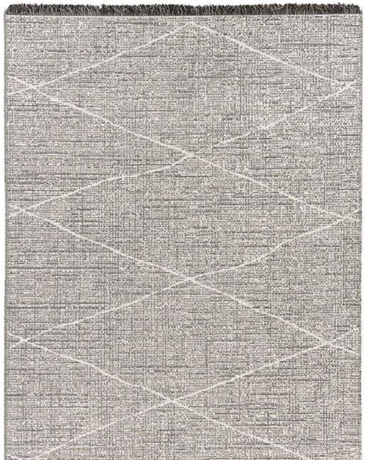 Gray area rug with geometric pattern