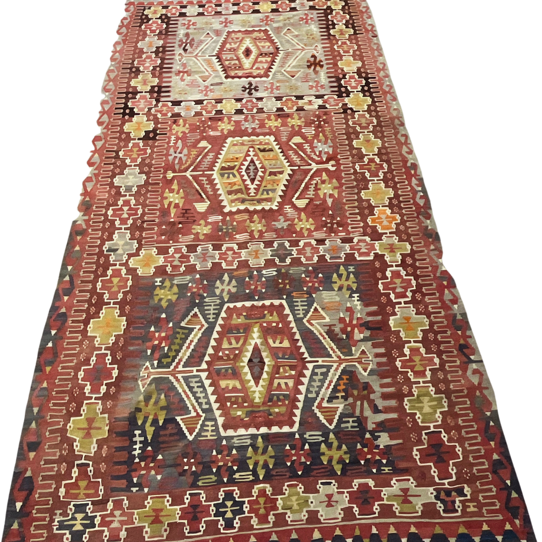 Decorative rug with geometric pattern on a white background