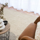 avenue rug in cream on timber flooring