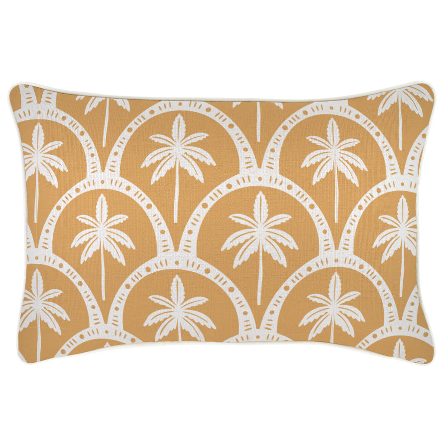 Decorative pillow with palm tree pattern on a white background