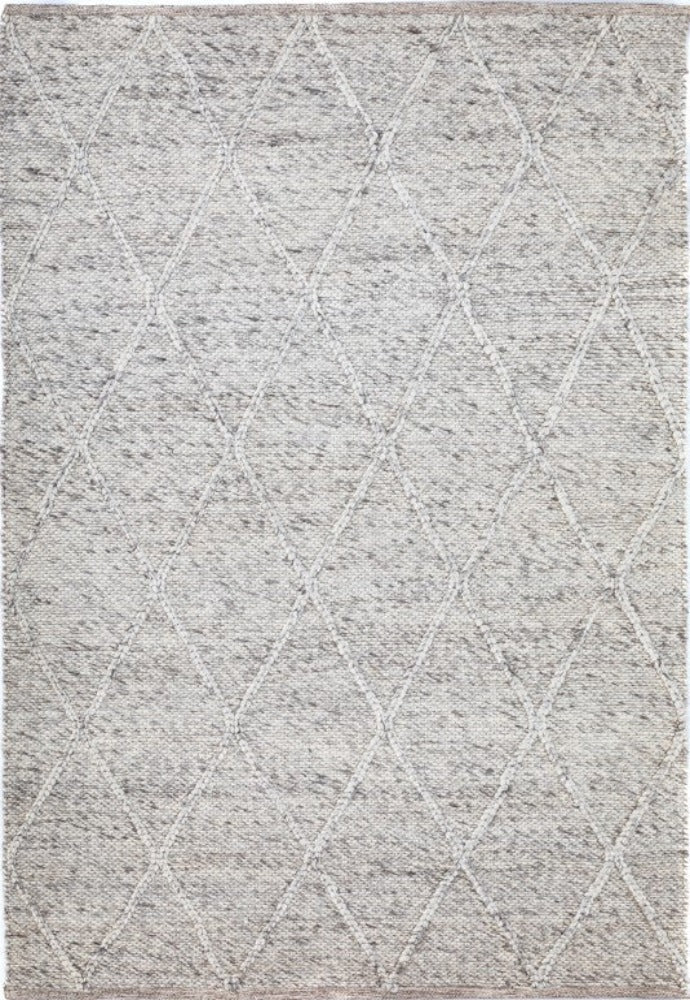 Complete view of the Colombo Rug in Light Grey, showcasing its full size with the elegant braided diamond pattern, perfect for adding a sophisticated touch to any decor.