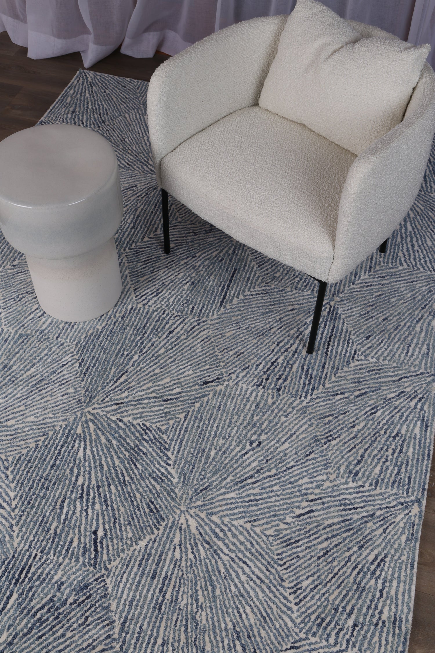 Astrid Hexagon Blue Rug in modern home