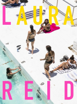 People around a pool with 'Laura Reid' text overlay