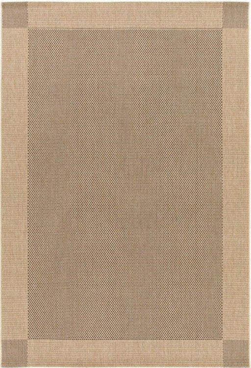 Beige area rug with a checkered border