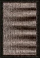 Textured brown and black rectangular rug with a grid pattern