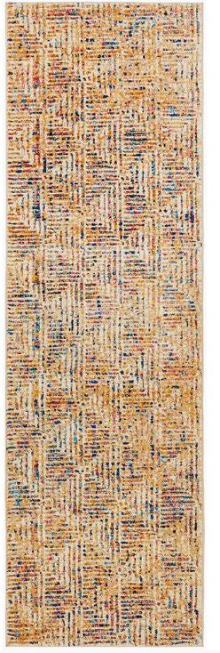 Patterned rug with multicolor design on a plain background