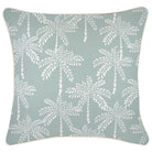 Decorative pillow with palm tree pattern on a light blue background