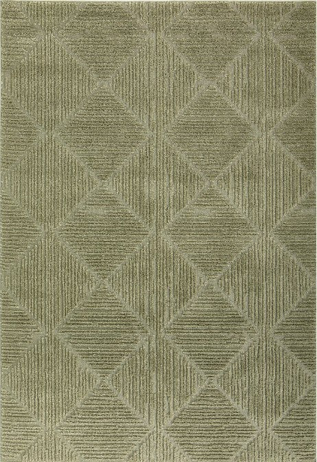 Textured green rug with geometric pattern