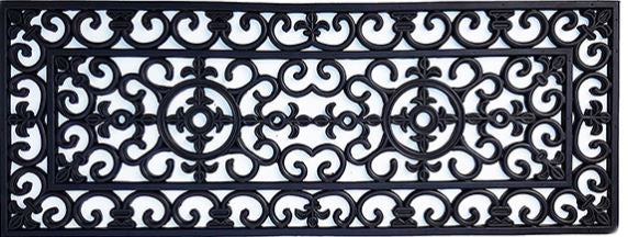 Decorative black metal grille with intricate patterns