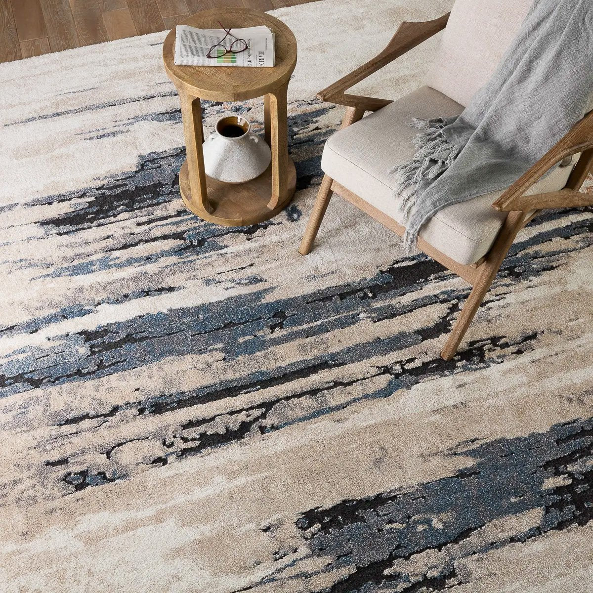 Wide view of the Formation Polar Rug, illustrating how it complements contemporary home decor.