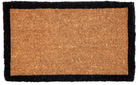 Rectangular doormat with black border on a plain background