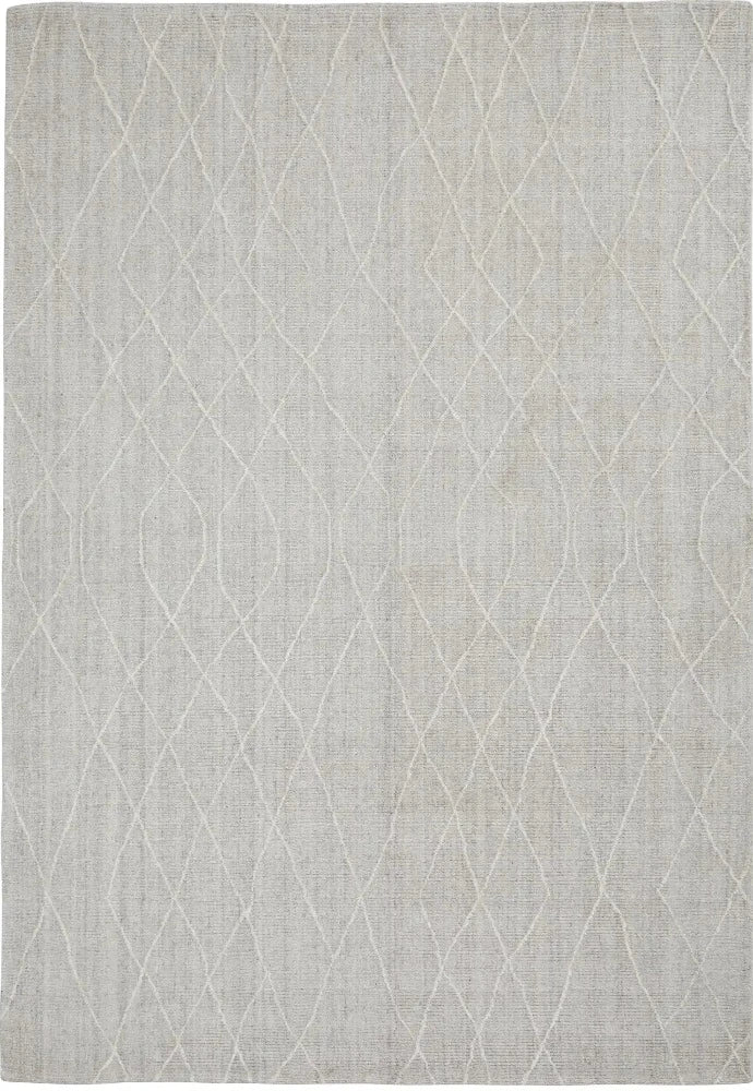 Overview of the Katari Rug in Moon, showcasing its serene grey and white colour palette and modern design.