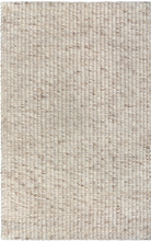 A handwoven rug with a textured looped design in a neutral color, presumably wool/viscose/cotton blend