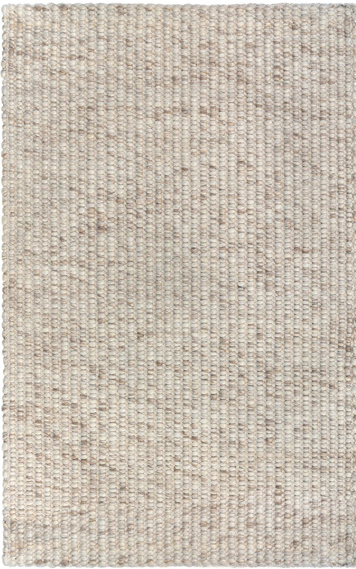 A handwoven rug with a textured looped design in a neutral color, presumably wool/viscose/cotton blend