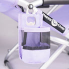 Purple bicycle bottle holder with 'Happy Chap' branding attached to a bike frame.