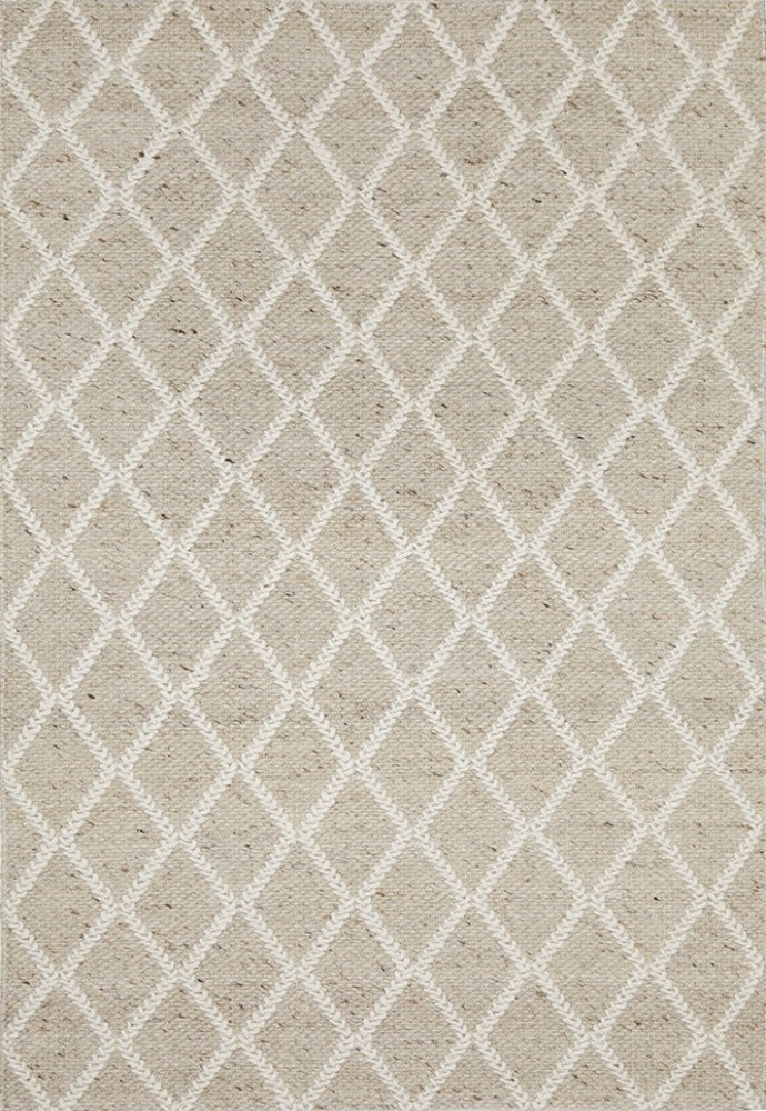 Entire image of the Huxley Natural Rug, showcasing its elegant diamond pattern in warm natural tones, ideal for enhancing contemporary or coastal interiors.