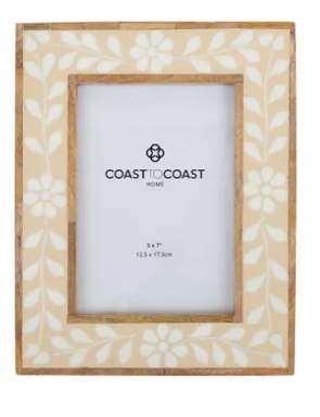 Bamboo picture frame with floral patterns and Coast to Coast Home branding.