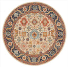 Round decorative rug with intricate patterns on a white background